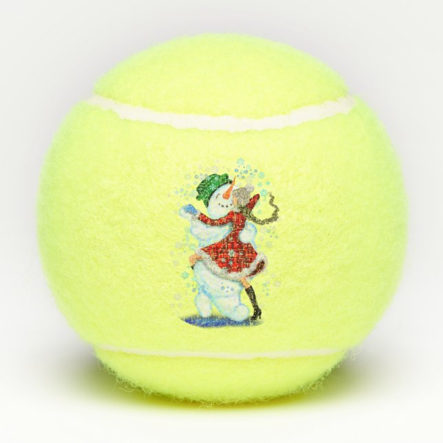 Christmas Tennis Balls Gift Snowman and Girl Dance (Back)