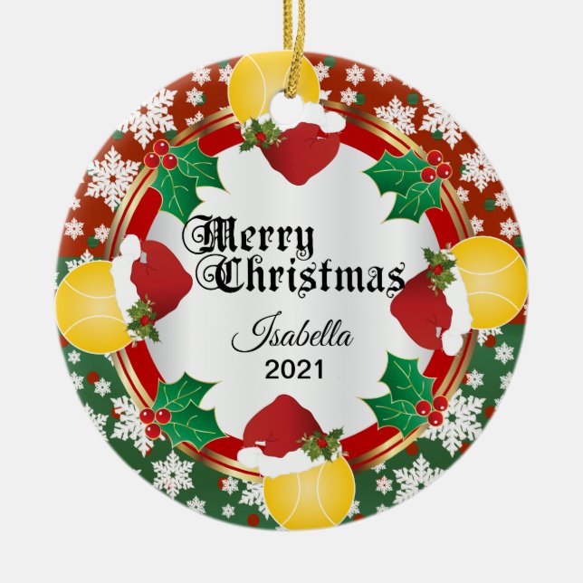 Christmas Tennis Design | DIY Name Ceramic Ornament (Front)