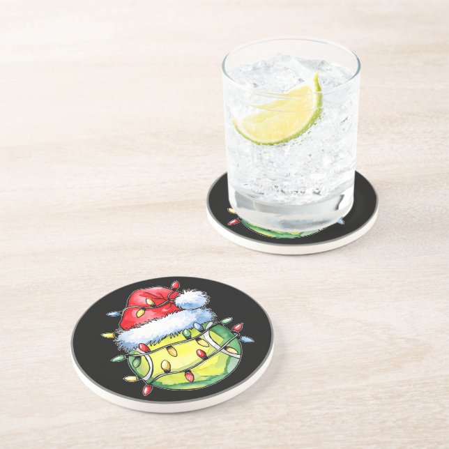 Christmas Tennis Player Santa Hat Coaster (Side)