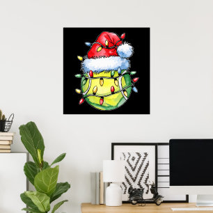 Christmas Tennis Player Santa Hat Poster