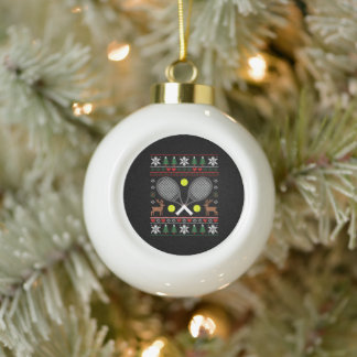 Christmas Tennis Racket Ugly Sweater Reindeer Xmas Ceramic Ball Christmas Ornament