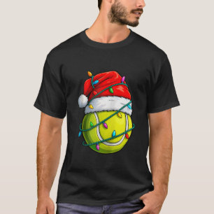 Christmas Tennis Santa Hat Lights Colorful Funny P T-Shirt