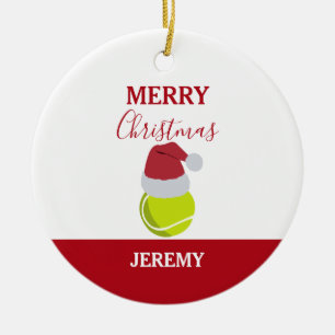 Christmas Tennis Sports Ball Custom Name Ceramic Ornament