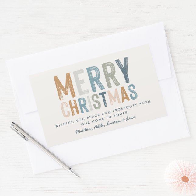 Christmas terracotta blue typography modern rectangular sticker (Envelope)