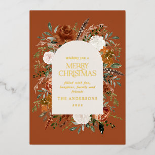 Christmas terracotta non photo elegant stag foil holiday card