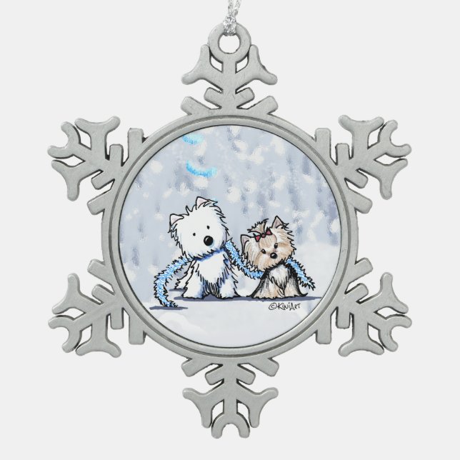 Christmas Terriers Westie & Yorkie Ornament (Front)