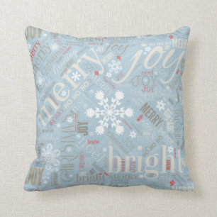 Christmas Text and Snowflake Pattern Blue ID257 Cushion
