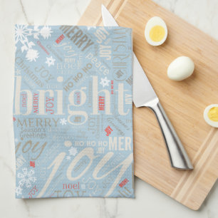 Christmas Text and Snowflake Pattern Blue ID257 Tea Towel