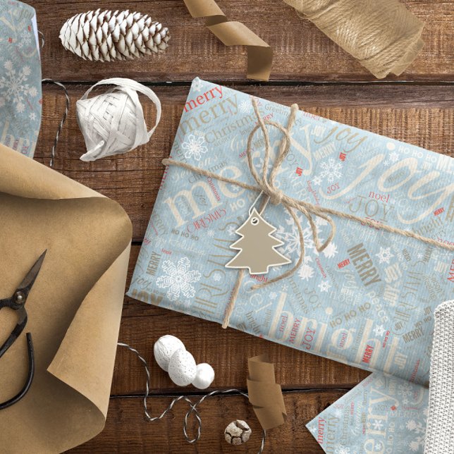 Christmas Text and Snowflake Pattern Blue ID257 Wrapping Paper (Creator Uploaded)