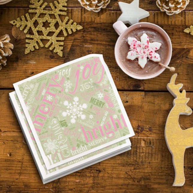 Christmas Text and Snowflake Pattern Green ID257 Napkin (Creator Uploaded)