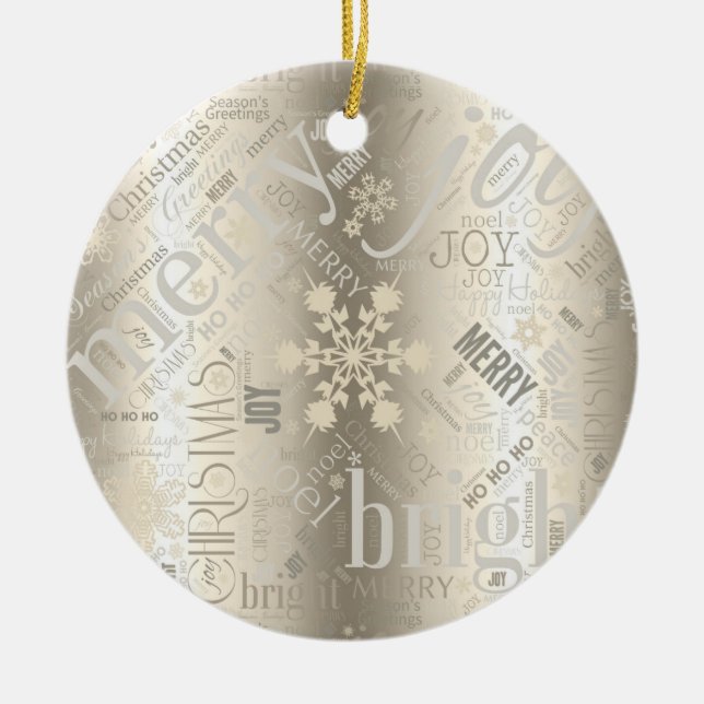 Christmas Text and Snowflake Pattern ID257 Ceramic Tree Decoration (Front)