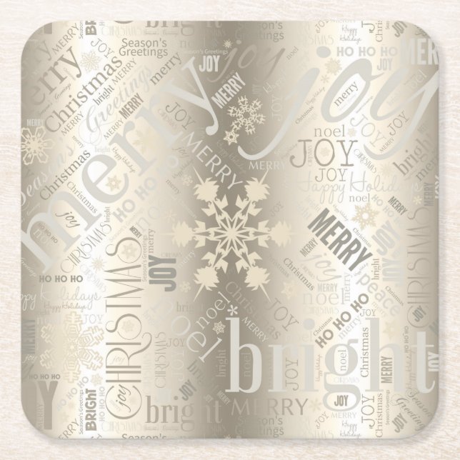 Christmas Text and Snowflake Pattern ID257 Square Paper Coaster (Front)