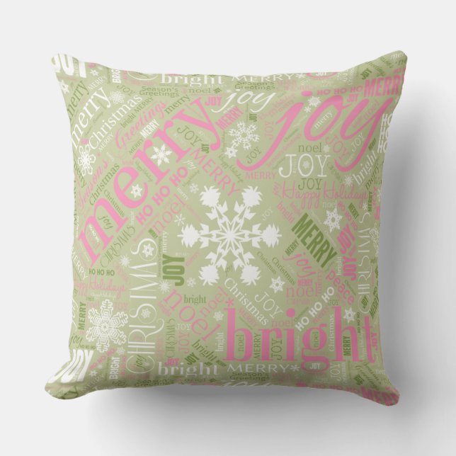 Christmas Text and Snowflake Pattern Pink ID257 Cushion (Front)
