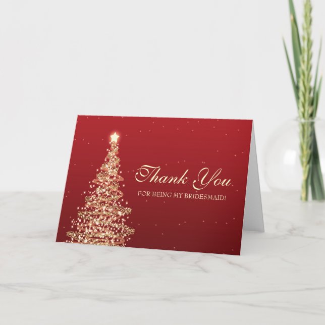 Christmas Thank You Bridesmaid Red Gold Card (Front)