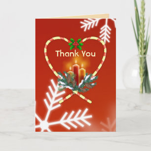 Christmas Thank you - candy cane, candles, holly Holiday Card