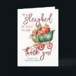 Christmas Thank You Employee Volunteer Holiday Card<br><div class="desc">A gorgeous Thank You Christmas card. This design features a fun holiday sleigh with gifts. The typography says 'you sleighed it this year' and says thank you. A special way to thank a person,  employee group or volunteer team over the festive season.</div>