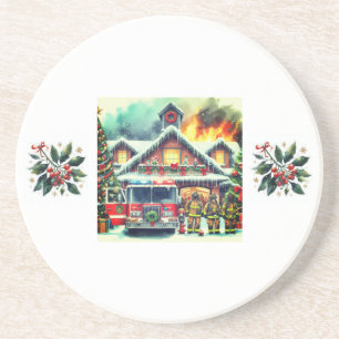 Christmas thank you for firefighters coaster