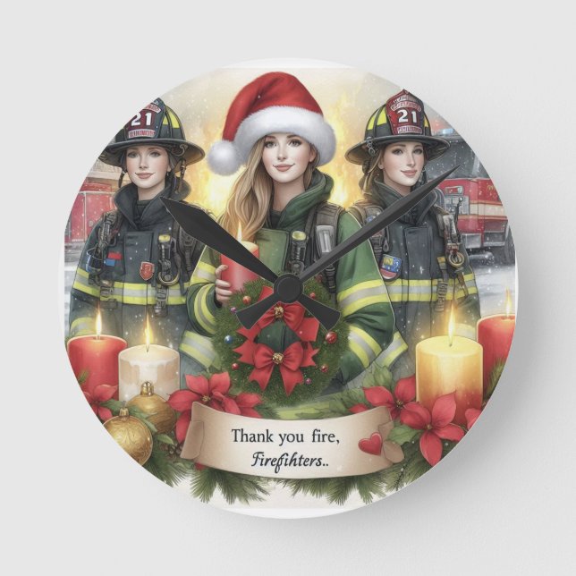Christmas thank you for firefighters round clock (Front)
