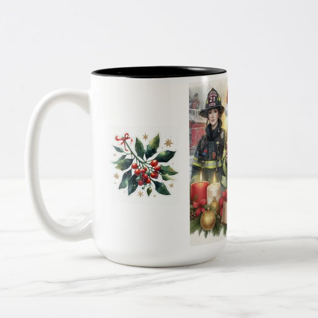 Christmas thank you for firefighters Two-Tone coffee mug (Left)