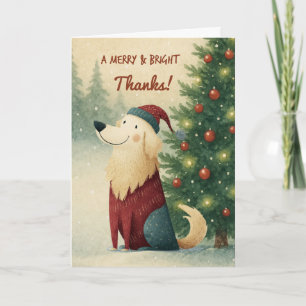 Christmas Thank You Golden Retriever in Santa Hat Card