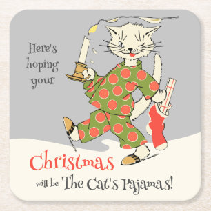 Christmas The cat's pajamas Funny retro CC1273 Square Paper Coaster