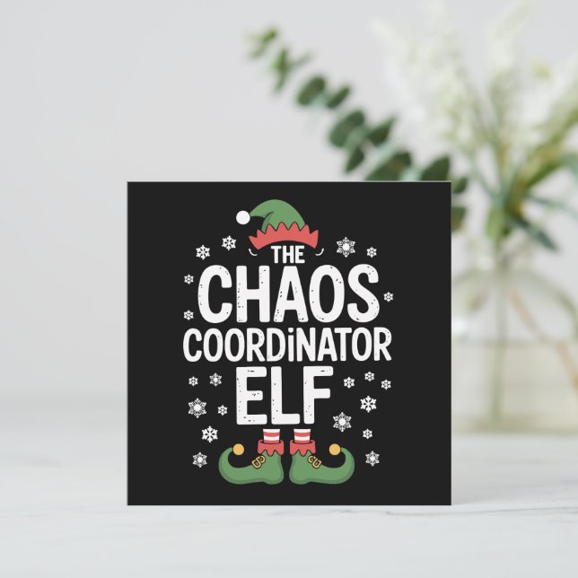 Christmas The Chaos Coordinator Elf Xmas Family  Holiday Card (Standing Front)