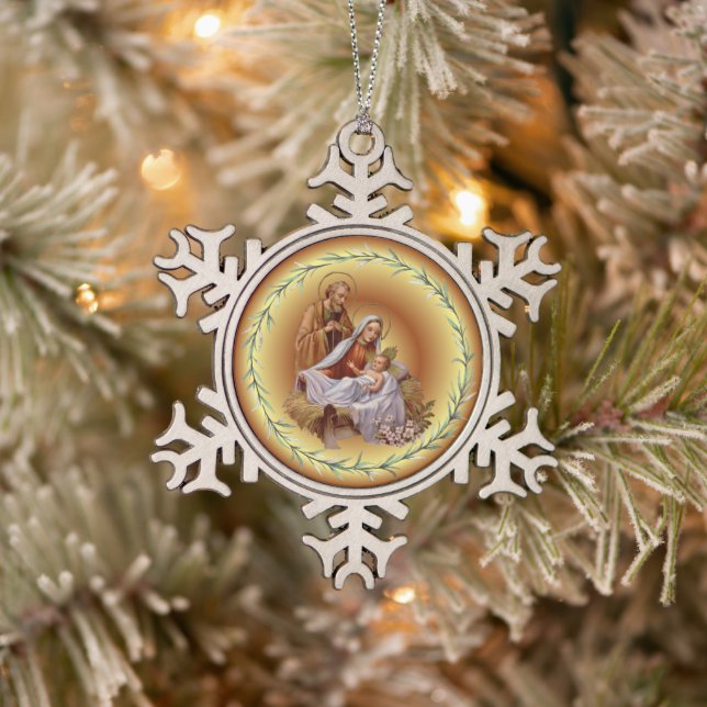 Christmas ~ The Holy Family ~ Nativity ~ * ~ Snowflake Pewter Christmas Ornament (Tree)