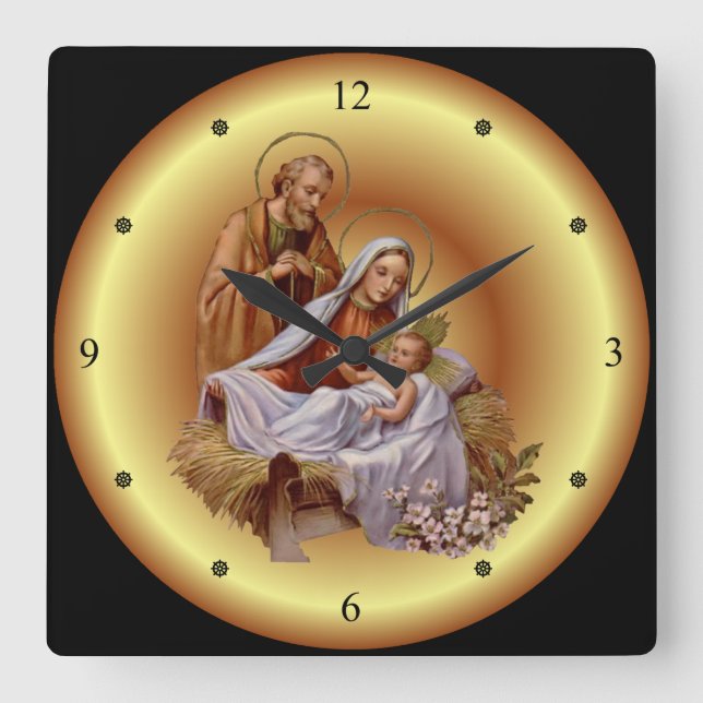 Christmas ~ The Holy Family ~ Nativity ~ * ~ Square Wall Clock (Front)