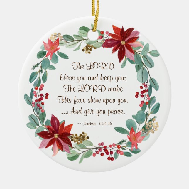Christmas The Lord Bless You Bible Personalised Ceramic Ornament (Front)