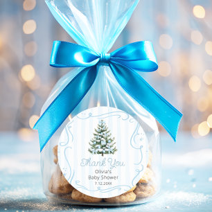 Christmas Thee Blue Winter Baby Shower Thank You Classic Round Sticker