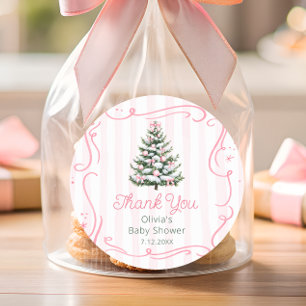 Christmas Thee Pink Winter Baby Shower Thank You Classic Round Sticker