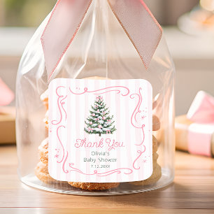 Christmas Thee Pink Winter Baby Shower Thank You Square Sticker