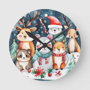 Christmas theme Christmas cute animals  Round Clock