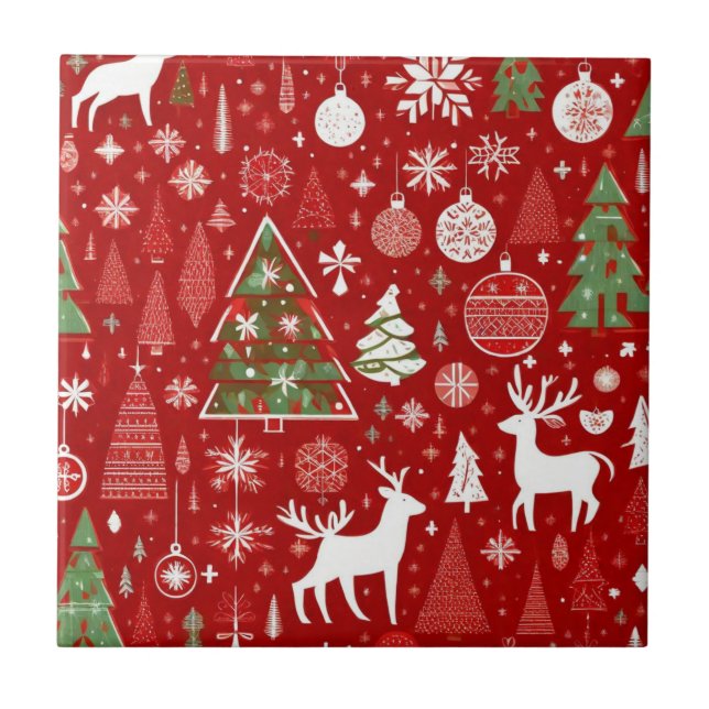 Christmas theme Christmas trees snowflake  Ceramic Tile (Front)