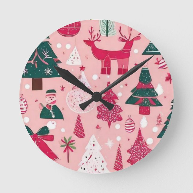Christmas theme Christmas trees snowflake  Round Clock (Front)