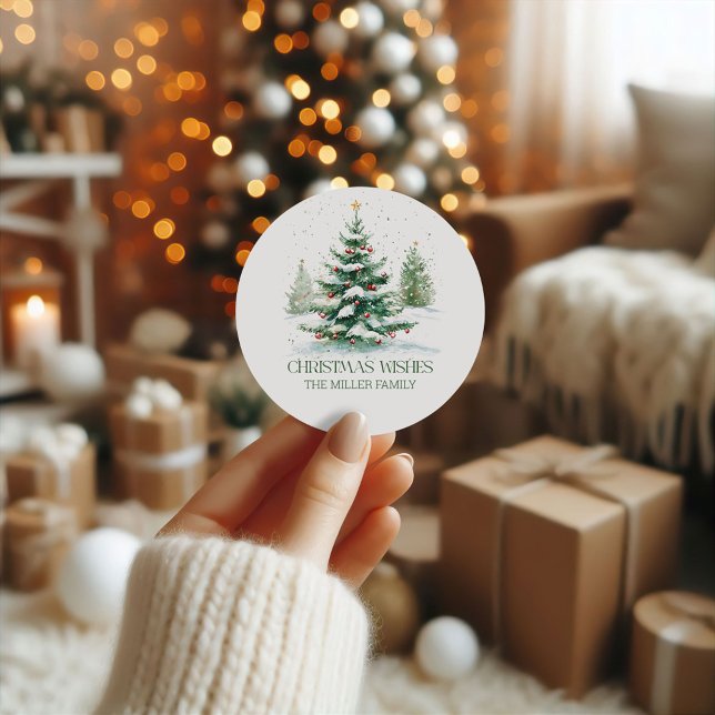 Christmas Theme Christmas Wishes Retro Typography Classic Round Sticker (Creator Uploaded)