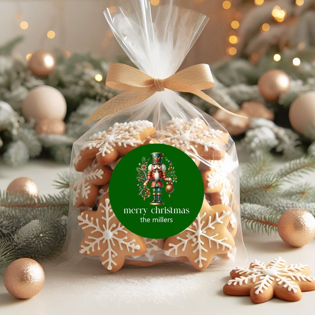 Christmas Theme Cute Nutcracker Retro Typography  Classic Round Sticker (Creator Uploaded)