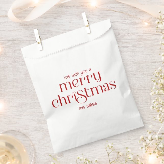 Christmas Theme Design Red Retro Typography Favour Bag (Clipped)