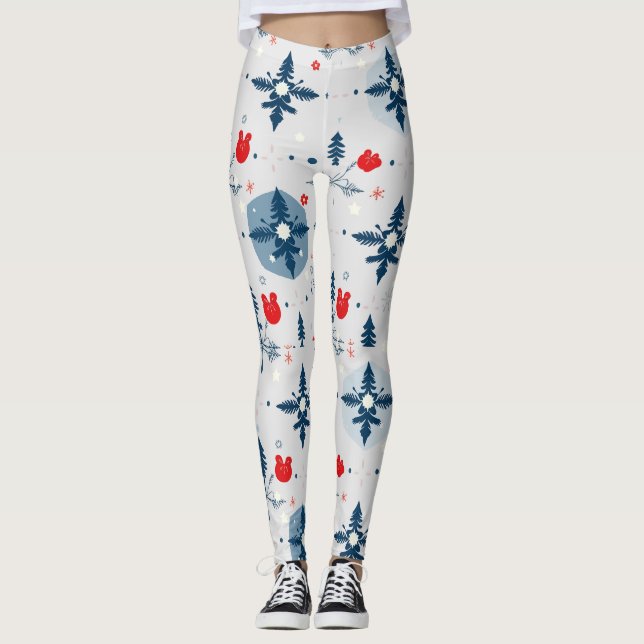 Christmas Theme Doddle Seamless Pattern Leggings (Front)