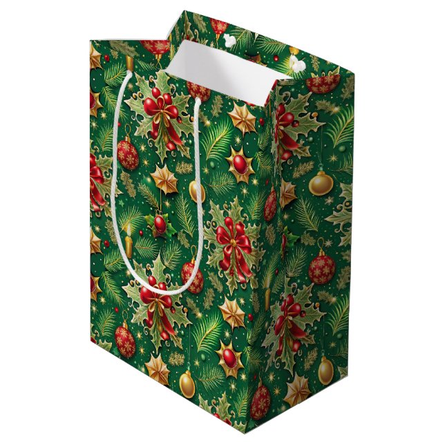 Christmas Theme Festive Colourful Pattern Medium Gift Bag (Back Angled)