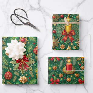 Christmas Theme Festive Colourful Pattern Wrapping Paper Sheet