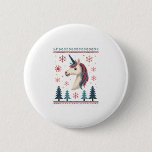 Christmas Theme Knitted Unicorn Unicorns T-Shirt ( 6 Cm Round Badge