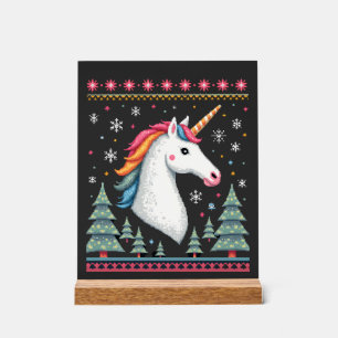 Christmas Theme Knitted Unicorn Unicorns T-Shirt ( Acrylic Sign