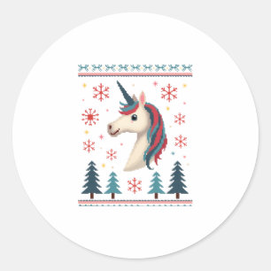 Christmas Theme Knitted Unicorn Unicorns T-Shirt ( Classic Round Sticker