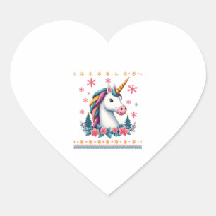 Christmas Theme Knitted Unicorn Unicorns T-Shirt ( Heart Sticker
