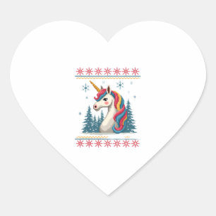 Christmas Theme Knitted Unicorn Unicorns T-Shirt ( Heart Sticker
