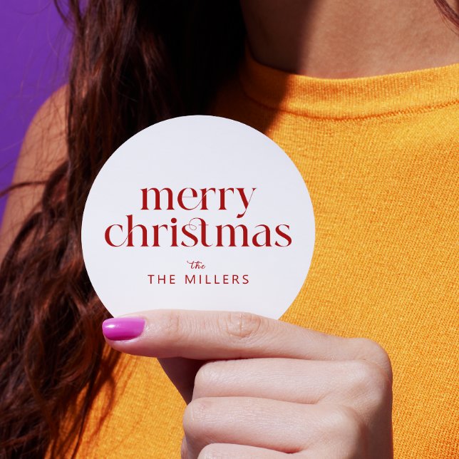 Christmas Theme Merry Christmas Retro Typography Classic Round Sticker (Creator Uploaded)