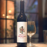 Christmas Theme Nutcracker Red Retro Typography Wine Label<br><div class="desc">This festive Christmas-themed design features a beautiful Nutcracker and a Merry Christmas red retro typography on a white background.
Personalizable family name.</div>