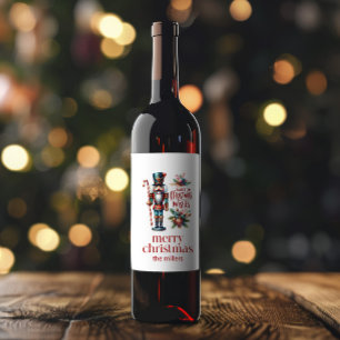 Christmas Theme Nutcracker Retro Typography Wine L Label
