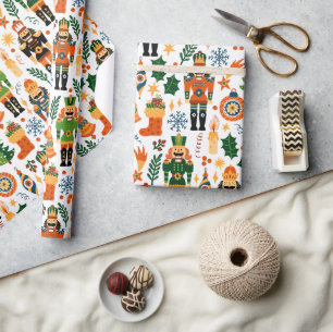 Christmas theme pattern colourful nutcrackers wrapping paper